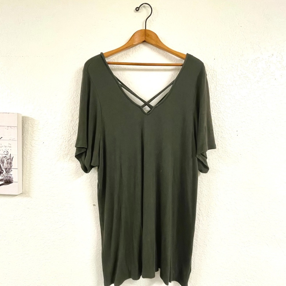 Torrid-Olive Soft Knit Deep V-Neck w/ Caging